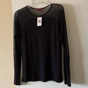 Buckle Black Mesh Detail Top